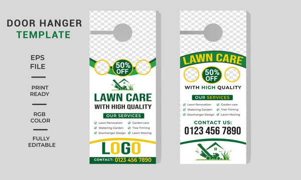 lawn care door hangers and landscaping,lawn care door hanger design template, hotel knob design. Vector door hanger.