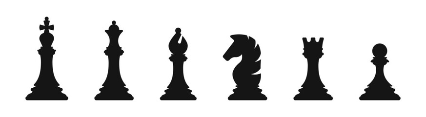 Chess silhouettes. Chess vector icons. Flat back chess icons. Chess pieces. EPS 10 - obrazy, fototapety, plakaty