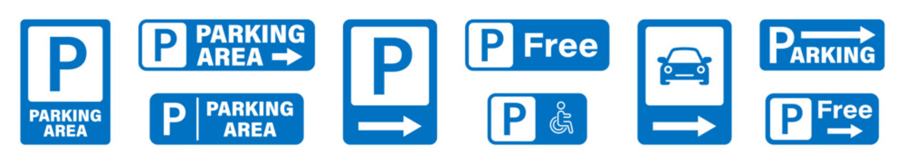 Parking area. Parking area vector icons. Parking road sign set. Parking zone signs.