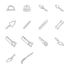 Hand drawn doodle set with repair tools