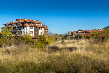 Fototapeta na wymiar Bansko, Bulgaria autumn panorama landscape with houses