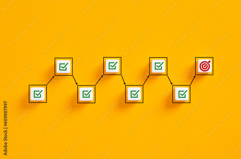 Wall mural business goal achievement, workflow and task completion flowchart. managing project timeline.