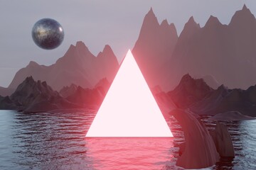 3d Render, Scifi Landscape Futuristic night post apocalyptic scenario with abstract alien landscape...