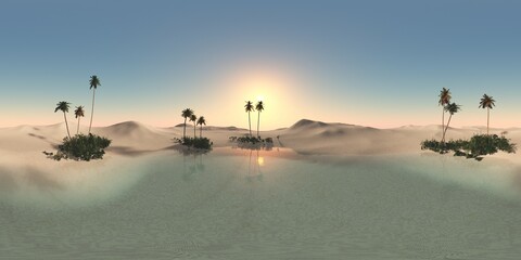 Fototapeta na wymiar Environment map. HDRI map. Equirectangular projection. Spherical panorama. an oasis in the desert. 3d rendering
