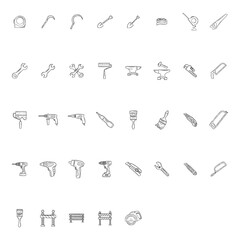 Construction tool collection - vector silhouette. Doodles. Isolated.