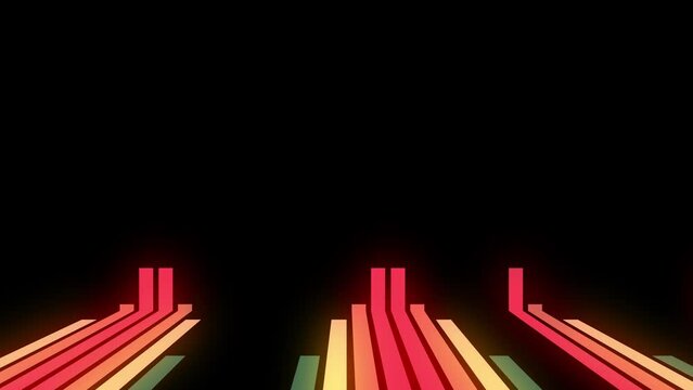 animation of retro vintage colorful rainbow lines in black background. Old style video wall