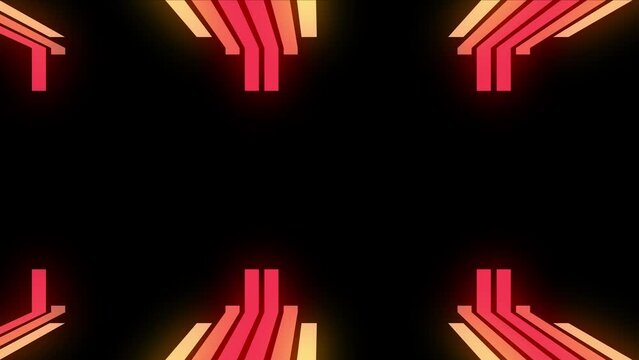  animation of retro vintage colorful rainbow lines in black background. Old style video wall mirror.