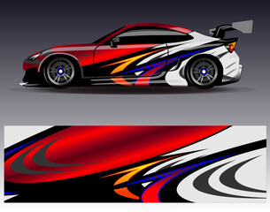 Obraz premium Car wrap design vector.Graphic abstract stripe racing background designs for vehicle, rally, race, adventure and car racing livery
