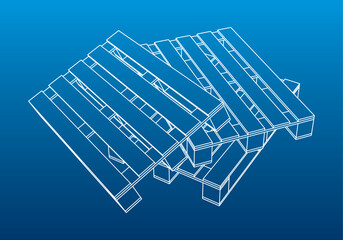 Transport pallets on a blue background. Object made with strokes. White outlines element. Vector design  - 609890129