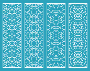Decorative geometric line borders with repeating texture. Tribal ethnic arabic, indian, turkish ornament, bookmarks templates set. Isolated design elements. Stylized lace patterns collection