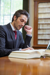 Lawyer doing research in chambers