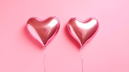  Pink heart shaped helium balloons on pink background. Generative AI