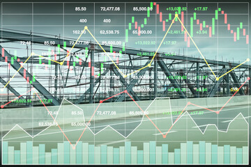 Stock financial index show successful investment on construction and transportation industry with graph and chart for presentation and report background.