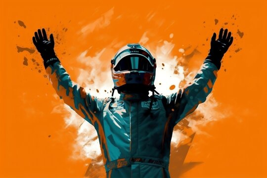Victorious Race Car Driver Silhouette Celebrating the Win. Generative AI