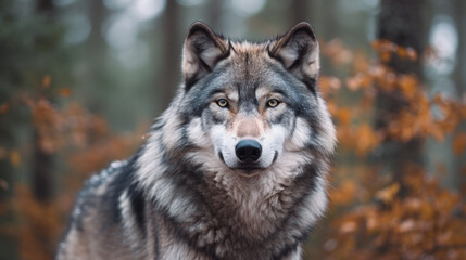 portrait of gray wolf on nature. generative ai