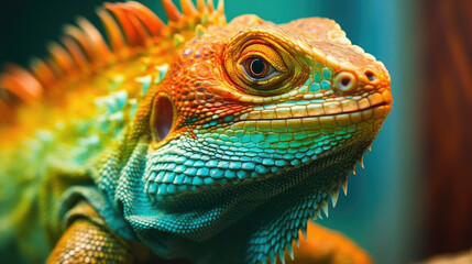 colorful iguana portrait closeup. generative ai