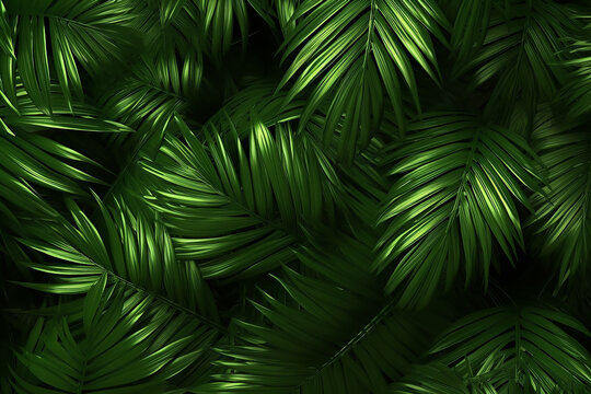 background texture green palm leaves tropical jungle. Generative AI