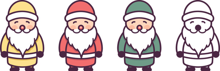 cute cartoon vector christmas santa claus set, christmas santa claus, set of cute christmas santa claus vector illustration 4 different types with outline