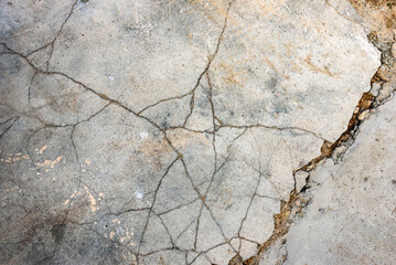 Cracked and damaged outdoor concrete surface. Atmospheric harmful effect.