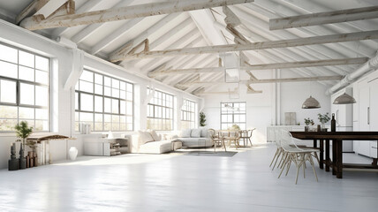 White loft interior in scandinavian style. Generative Ai