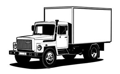 Delivery cargo truck outline template isolated on transparency background. PNG format
