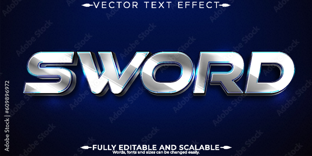 Wall mural editable text effect sword, 3d metallic and shiny font style