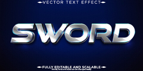Editable text effect sword, 3d metallic and shiny font style