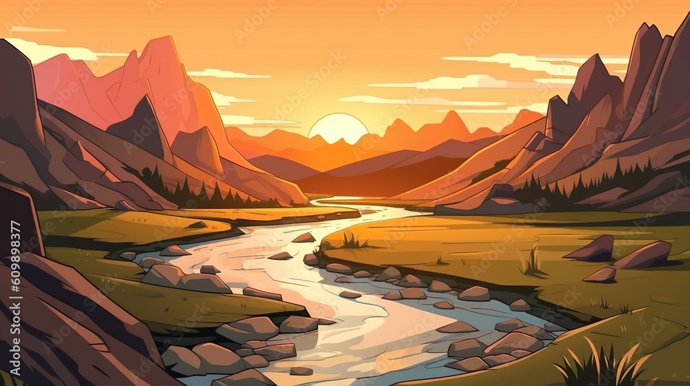 Wall mural background river winding through hills. a mesmerizing abstract background with a banner design of a 