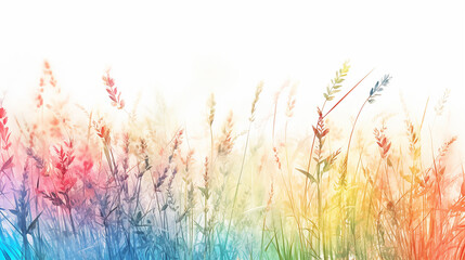 Naklejka na ściany i meble wild grass field watercolor white rainbow multicolored background. generative ai
