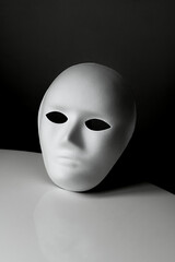 Contrast white theater mask on black and white background. Vertical orientation. Invitation for...