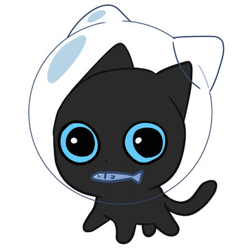 Space black cat. Cute illustration character Transparent background