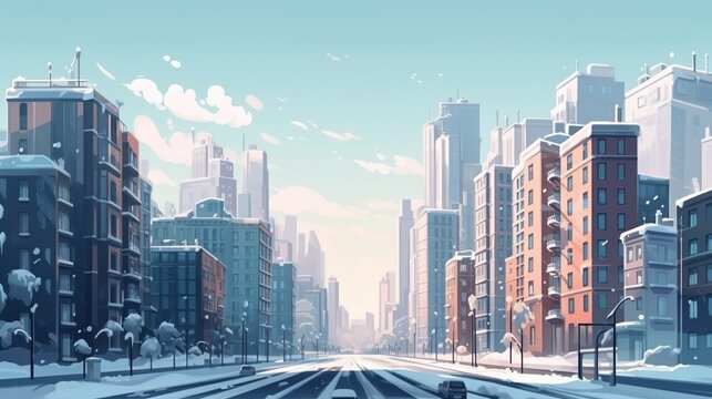 Abstract background winter skyscrapers. A captivating illustration in banner format featuring a majestic winter skyscrapers against an abstract background. Generative AI.