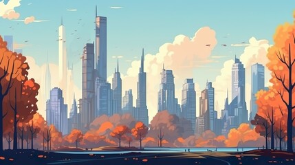 Abstract background autumn skyscrapers. A visually appealing banner design showcasing an autumn skyscrapers illustration in  format against an abstract background. Generative AI.