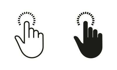 Cursor Hand of Computer Mouse Line and Silhouette Black Icon Set. Pointer Finger Pictogram. Tap, Touch, Point, Click, Press, Swipe Gesture Sign Collection. Isolated Vector Illustration