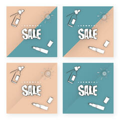  Nude COSMETICS SUMMER SALE banner for social media. Summer sale offer sign. Nude simple stylish vector banner