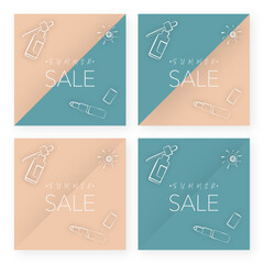  Nude COSMETICS SUMMER SALE banner for social media. Summer sale offer sign. Nude simple stylish vector banner
