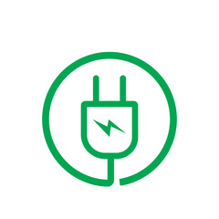 Green energy logo or icon. Electric plug icon. Vector design template.