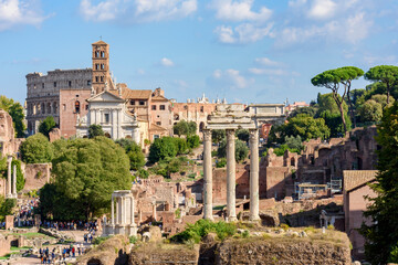 Fototapeta na wymiar Ruins of Roman Forum in center of Rome, Italy