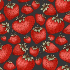 Dark seamless pattern with strawberries. Background with strawberries. Hand drawn sketch.