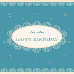 
Happy birthday blue card with lace, best wishes