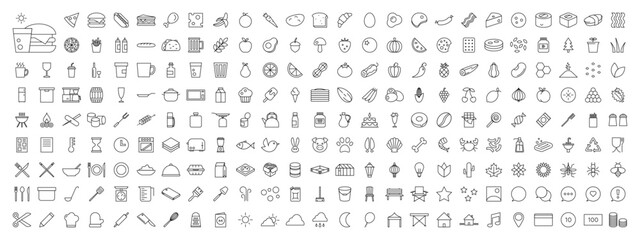 Food and Drink Outlined Vector Icon Megapack Set Transparent Background PNG Editable Stroke EPS AI