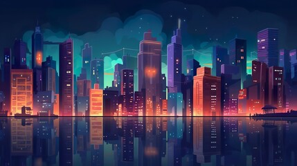 Fototapeta na wymiar Abstract background illuminated city. A visually stunning banner design showcasing an illuminated city in illustration with an abstract background. Generative AI.
