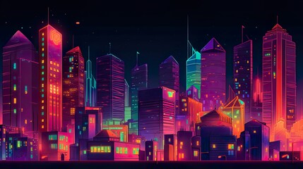 Fototapeta na wymiar Abstract background illuminated city. Impressive banner design showcasing an illuminated city in a captivating neon illustration with an abstract background. Generative AI.