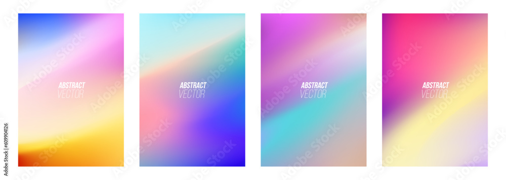 Fototapete Set of abstract backgrounds with bright dynamic gradients. Blurred graphic templates with vibrant fluid colors. Vector illustration.