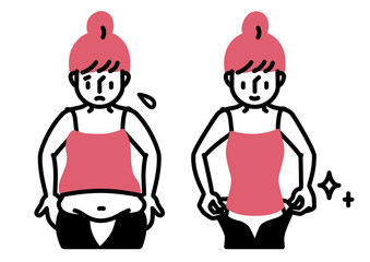 ダイエットでたるんだお腹の脂肪が減って理想的な体型になった女性のビフォーアフター