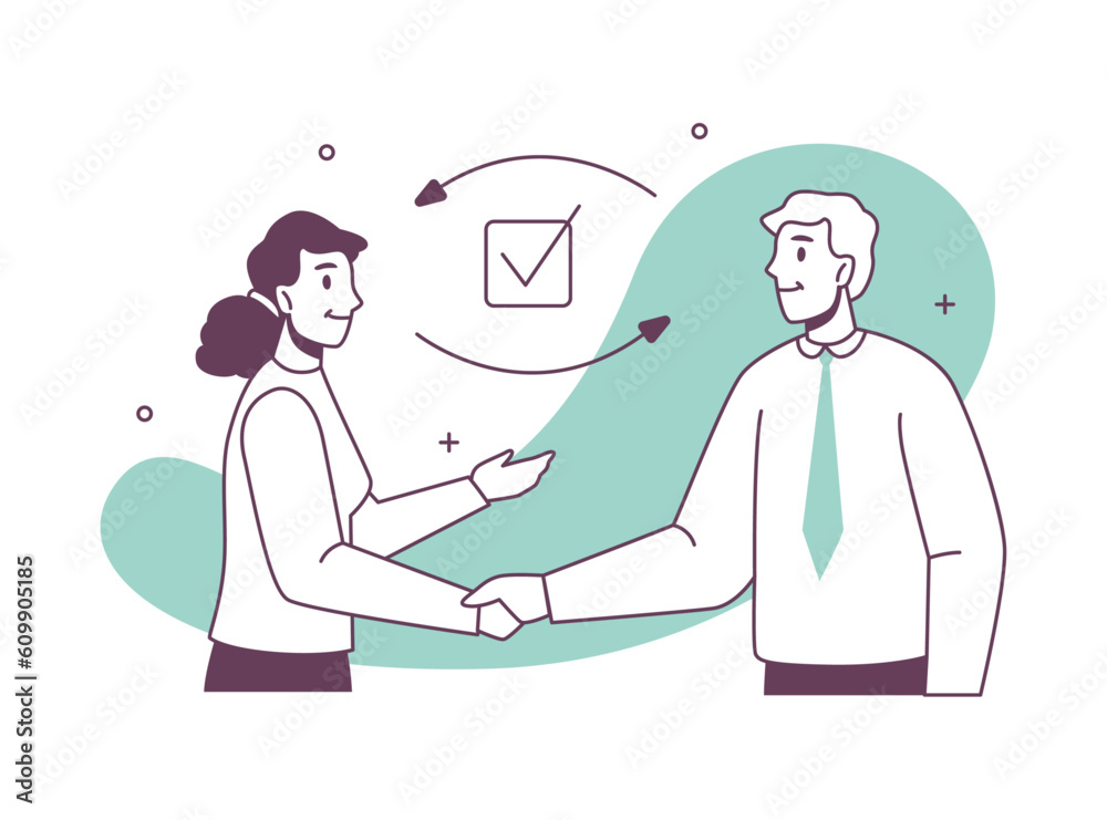 Poster customer service call center worker exchange tasks, done task marks. vector illustration of woman an