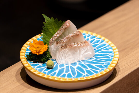 japanese food Madai Sashimi on plate