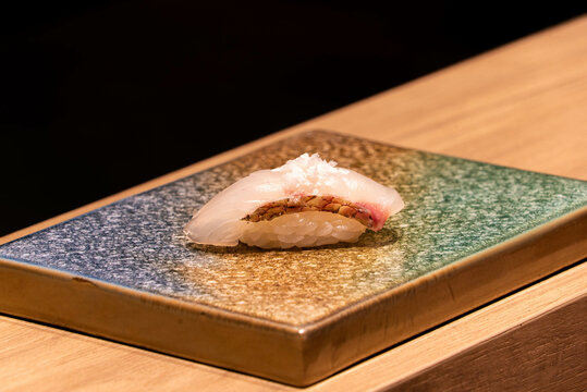 japanese food Madai sushi on plate
