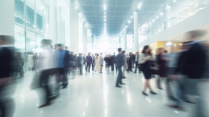 People walking in the corridor of an business center, pronounced motion blur Generative AI