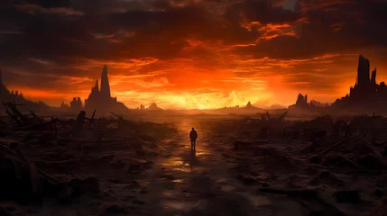 Tuinposter Eternal Twilight: Witnessing the End of the World with Generative AI © dkornelia